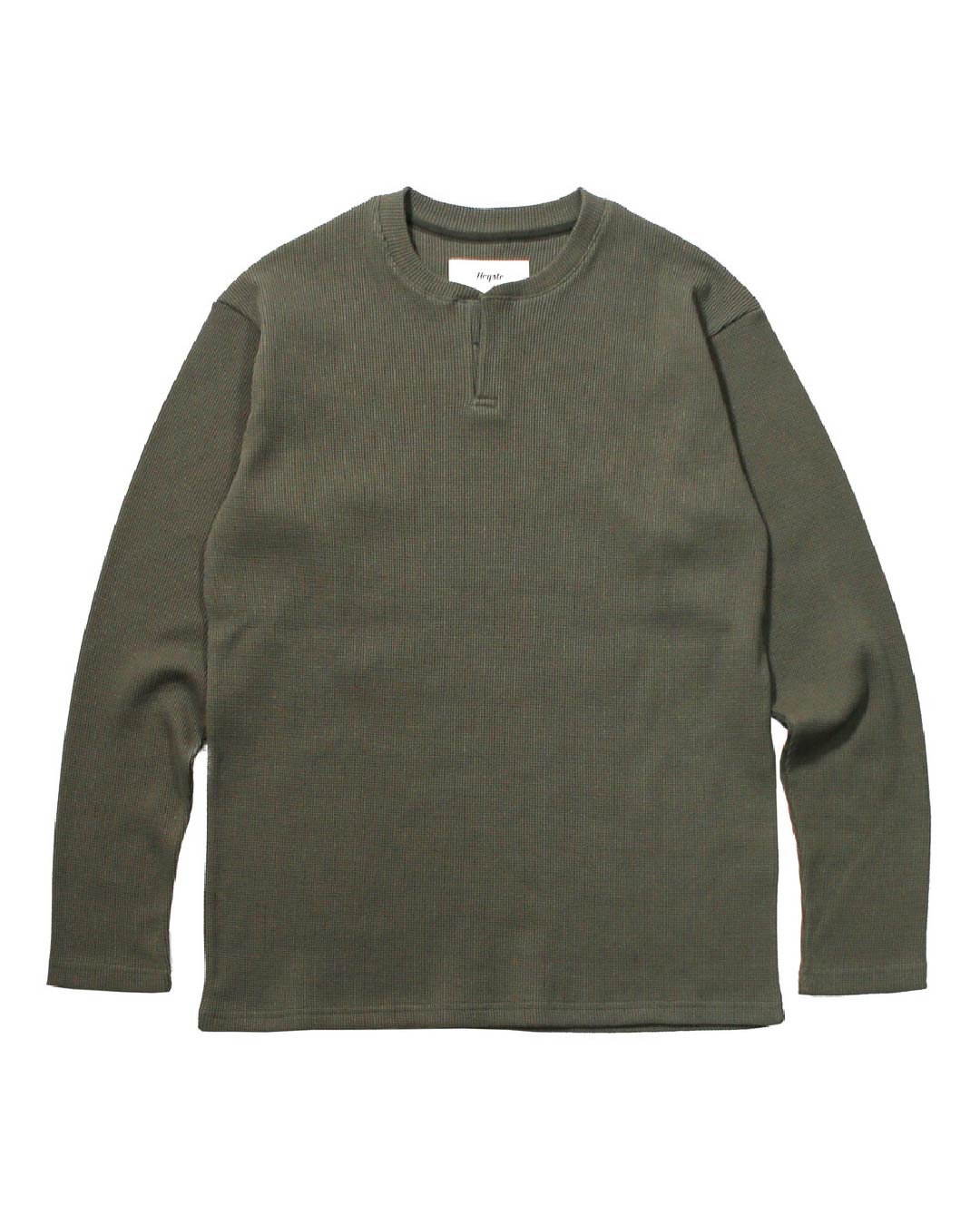 Waffle Henley L/S Tee  olive green