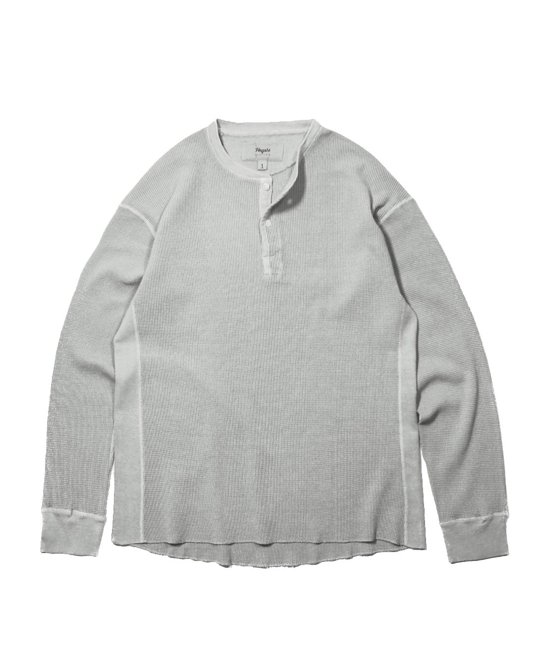 OE Vintage Waffle Henley L/S Top  ligth gray