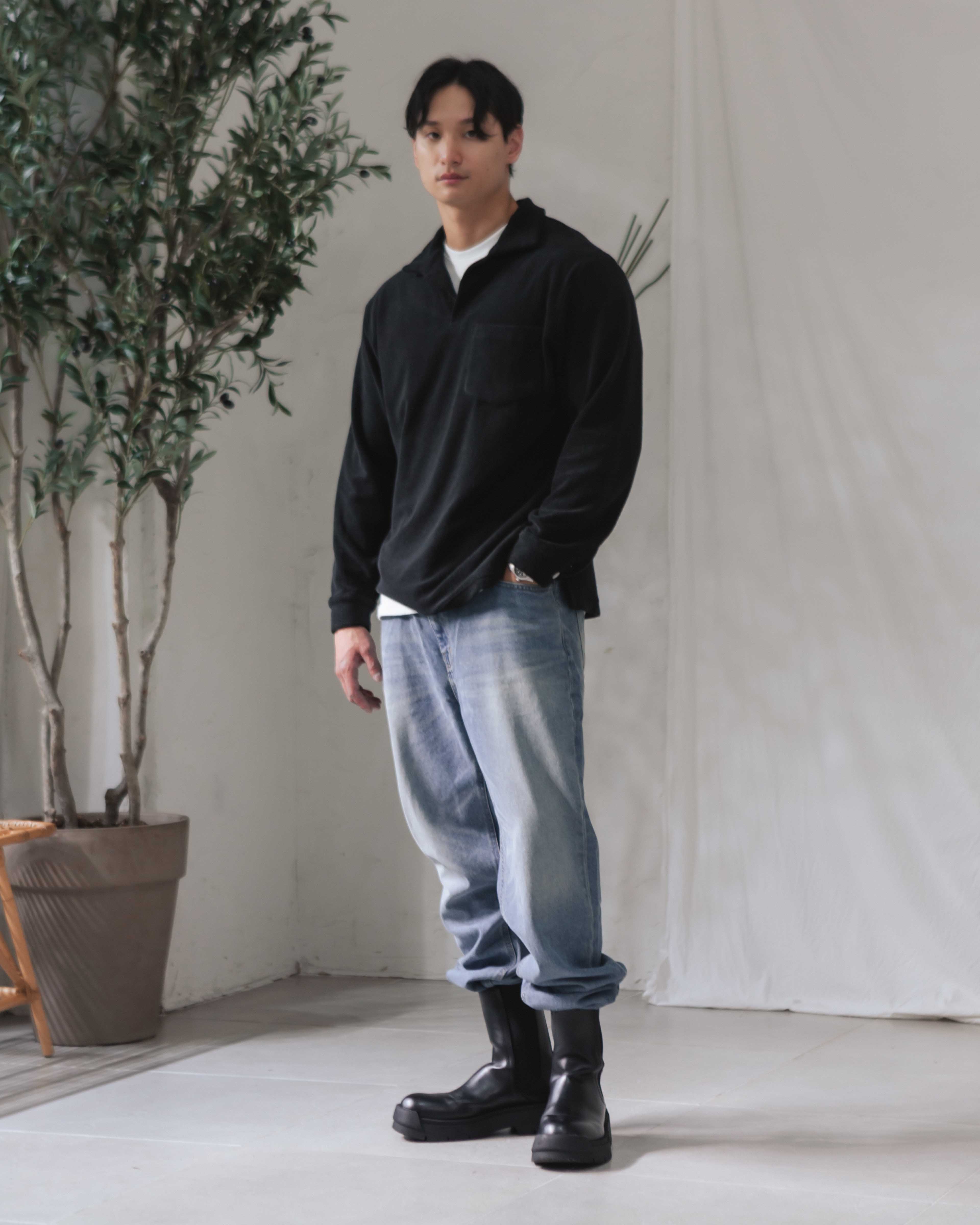 Washed Terry Leisure Pullover X Tapered Denim Pants