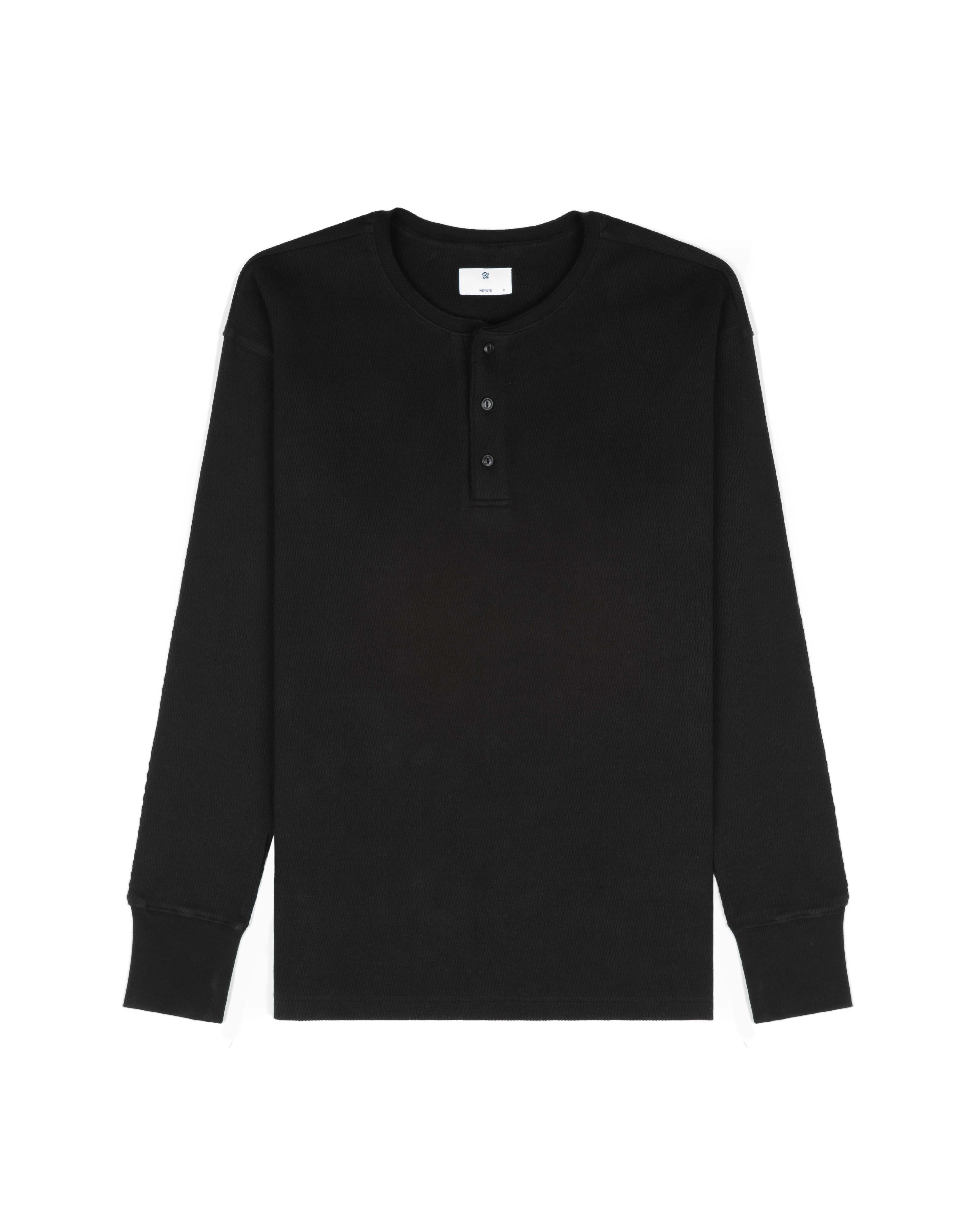3 Button Thermal Knit Henley Shirt / vintage black