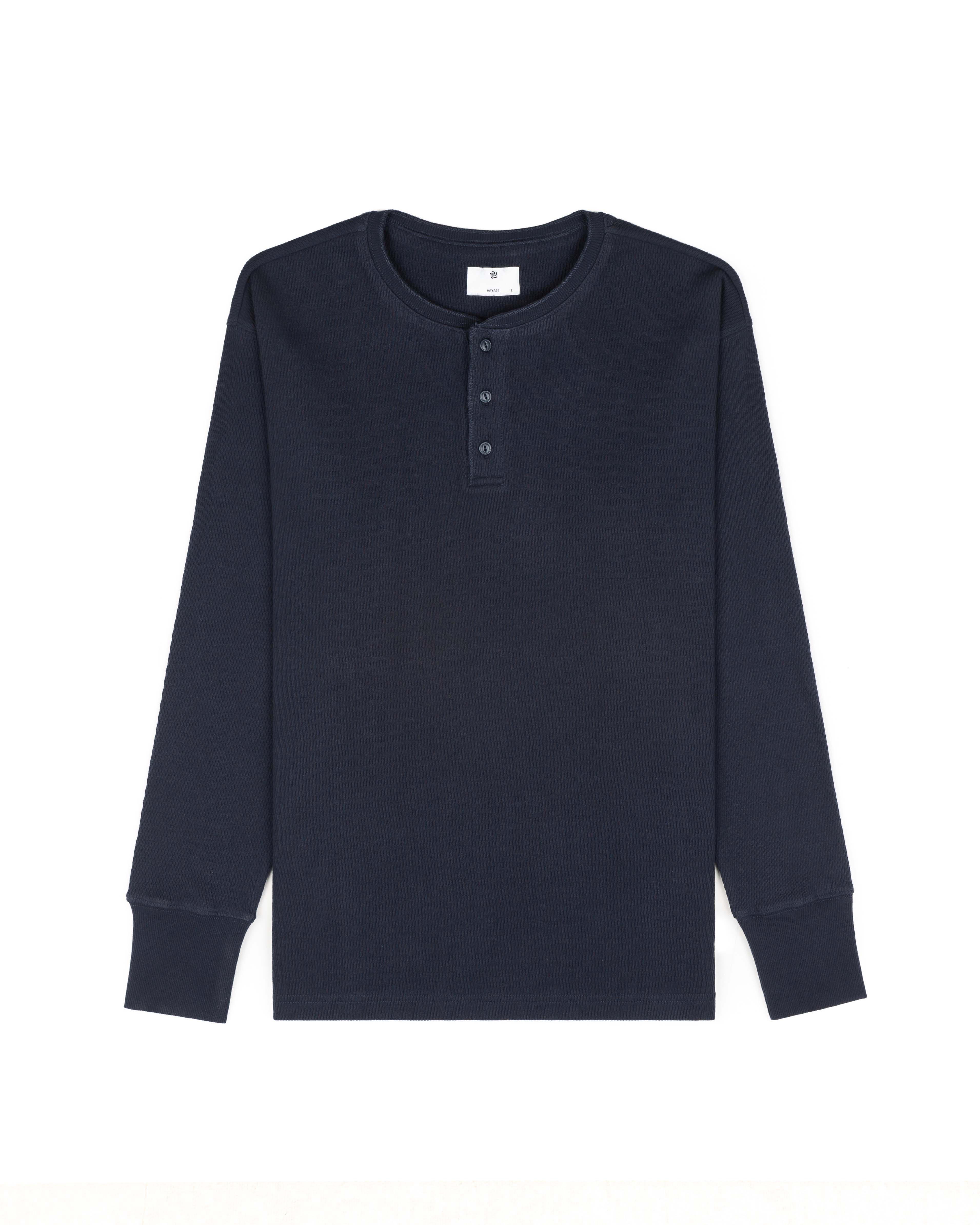 3 Button Thermal Knit Henley Shirt / midnight navy